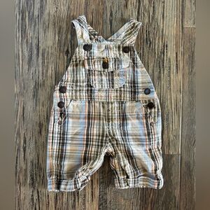 Genuine Baby OshKosh B’gosh Cotton Plaid Shortalls Short Overalls Newborn Tan